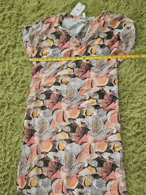 Floral Print V-Neck Dress in Coral, Yellow & Black